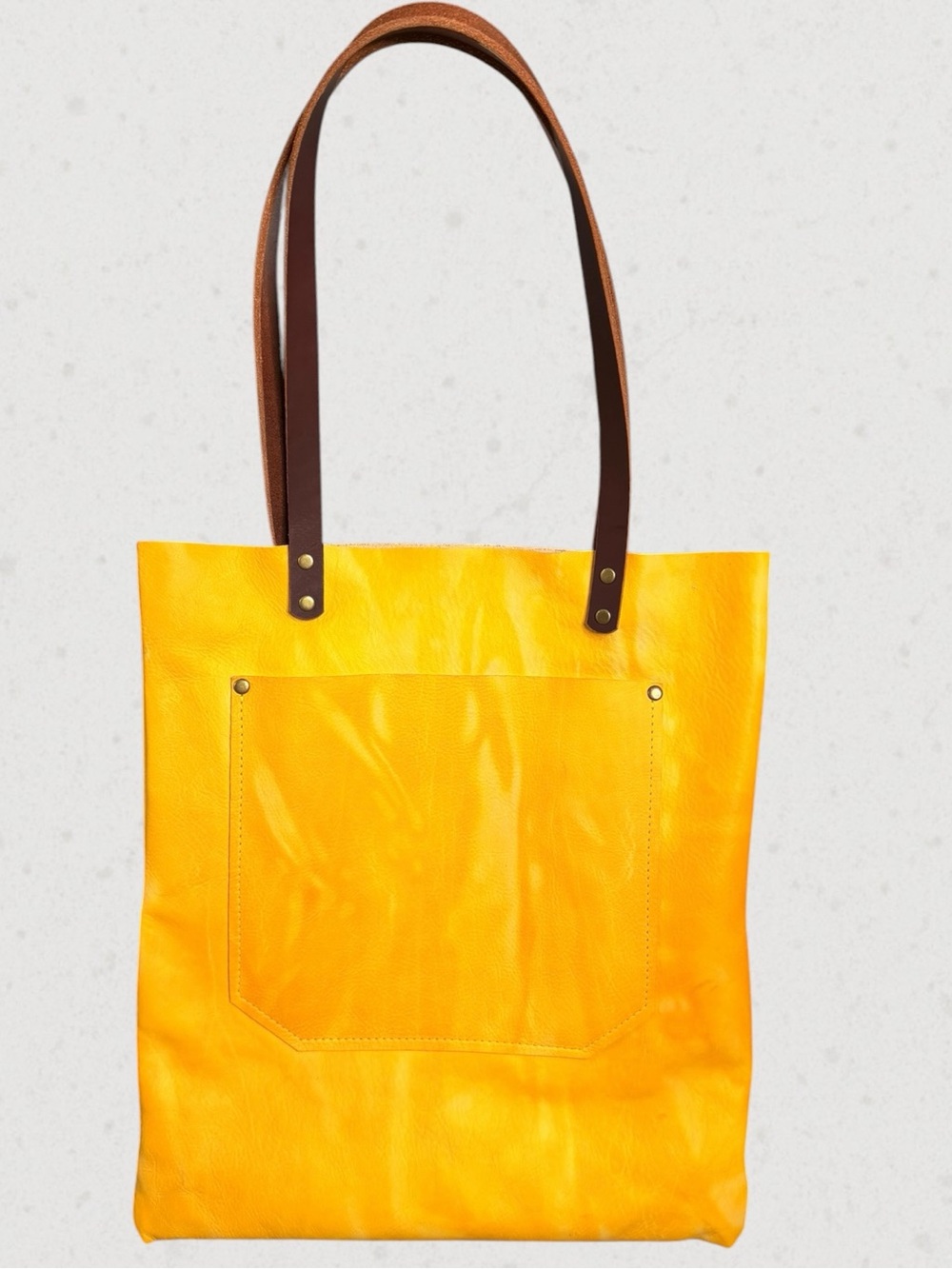 North South Lemon Swirl Leather Tote with Dark Brown Handles